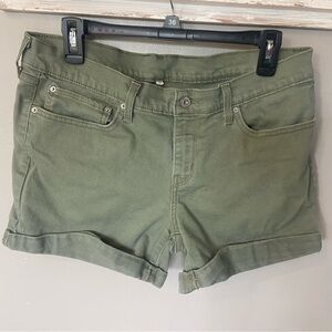Levis Sz 14(31) Mid-Rise Army Green Denim Stretch Shorts Cuffed Hem